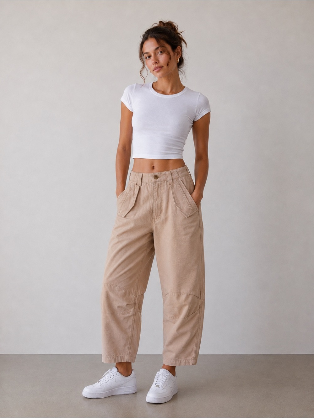 ANIMALE Denimwear Cargo Barrel Leg Tan Beige Utility Pants size 38